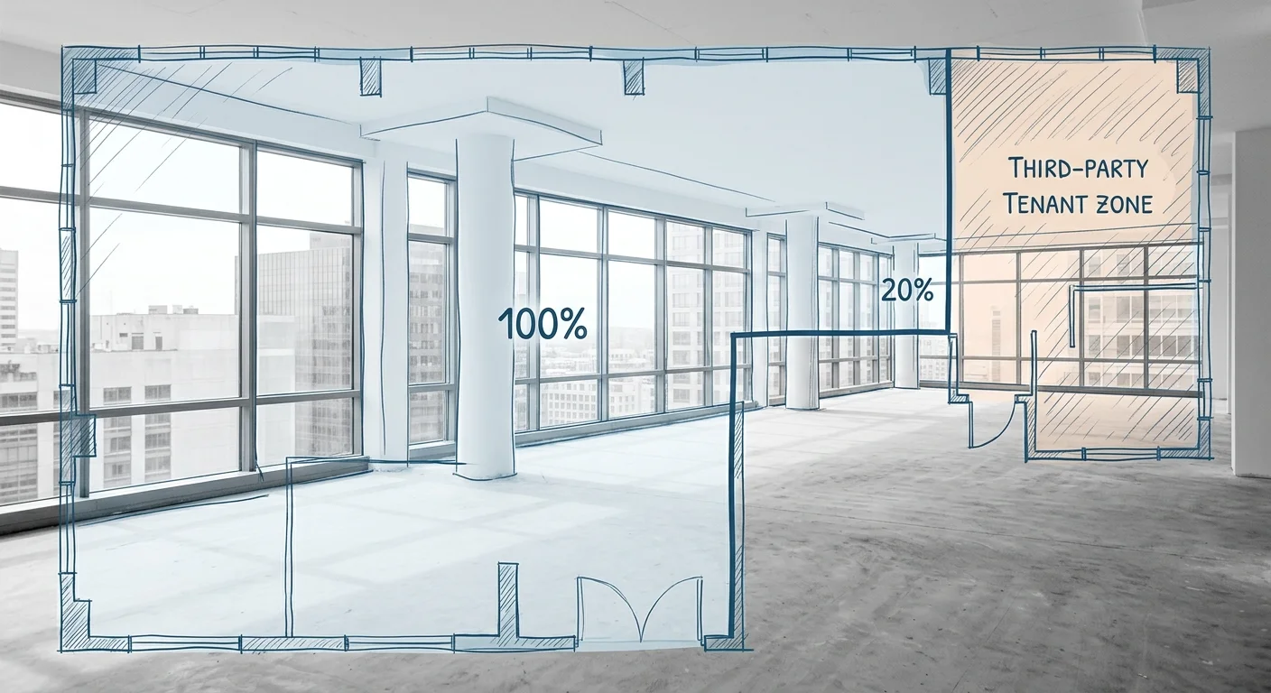 commercial building floor plan divided into owner occupied and tenant zones