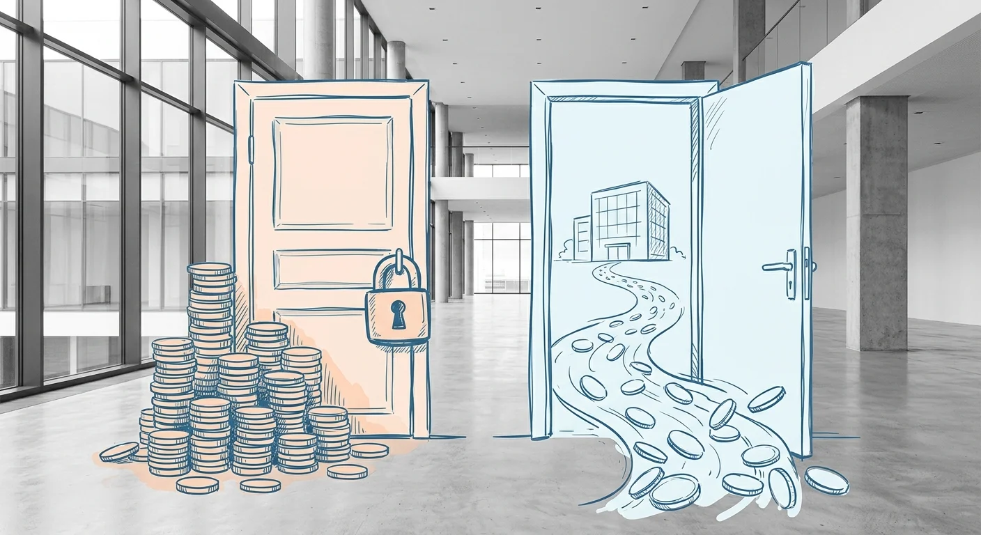Two doors illustrating locked versus accessible capital in commercial real estate purchase