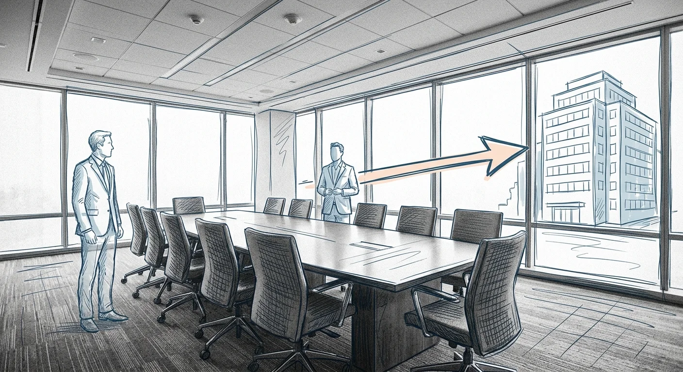 Listing broker loyalty arrow pointing to landlord building while tenant stands without representation