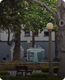 A plaza fountain in the City of Orange, in the Orange County market served by Peninsula CRE Group